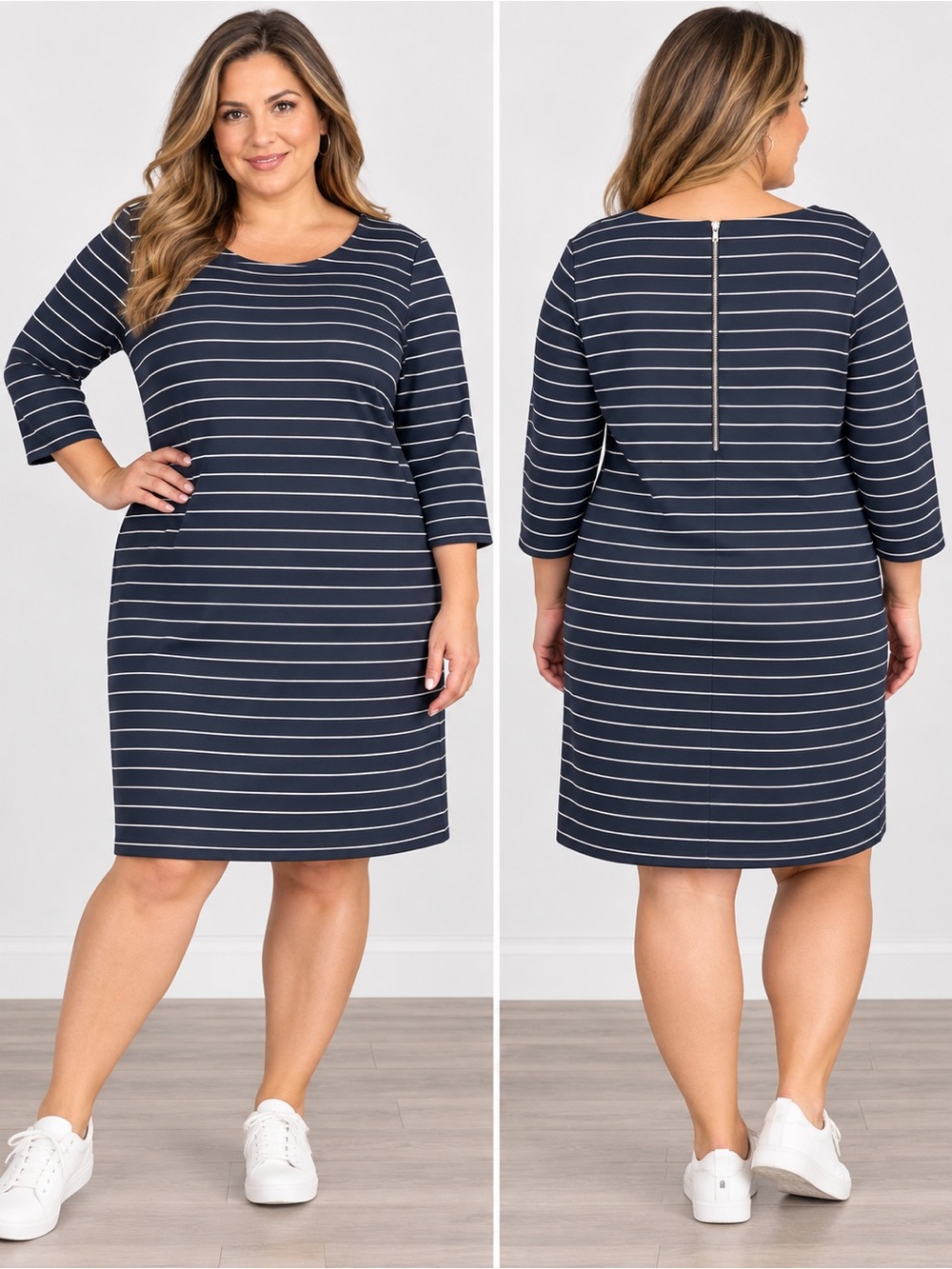 Soyaconcept Navy Blue & White Striped Shift Dress – XL (Estimated)